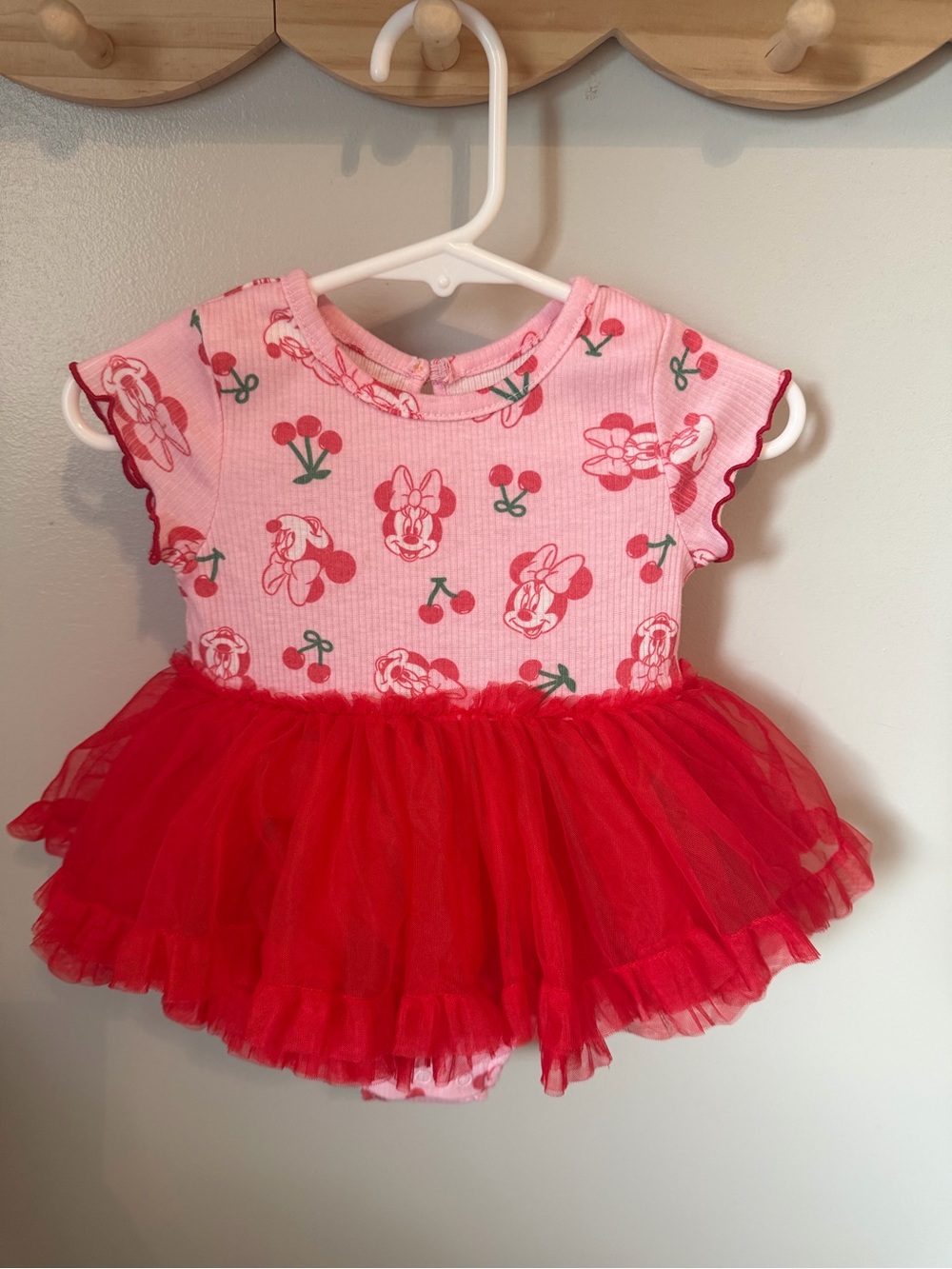 Disney Baby Minnie Mouse Tutu Tulle Dress Bodysuit Pink Red Short Sleeve 6-9M